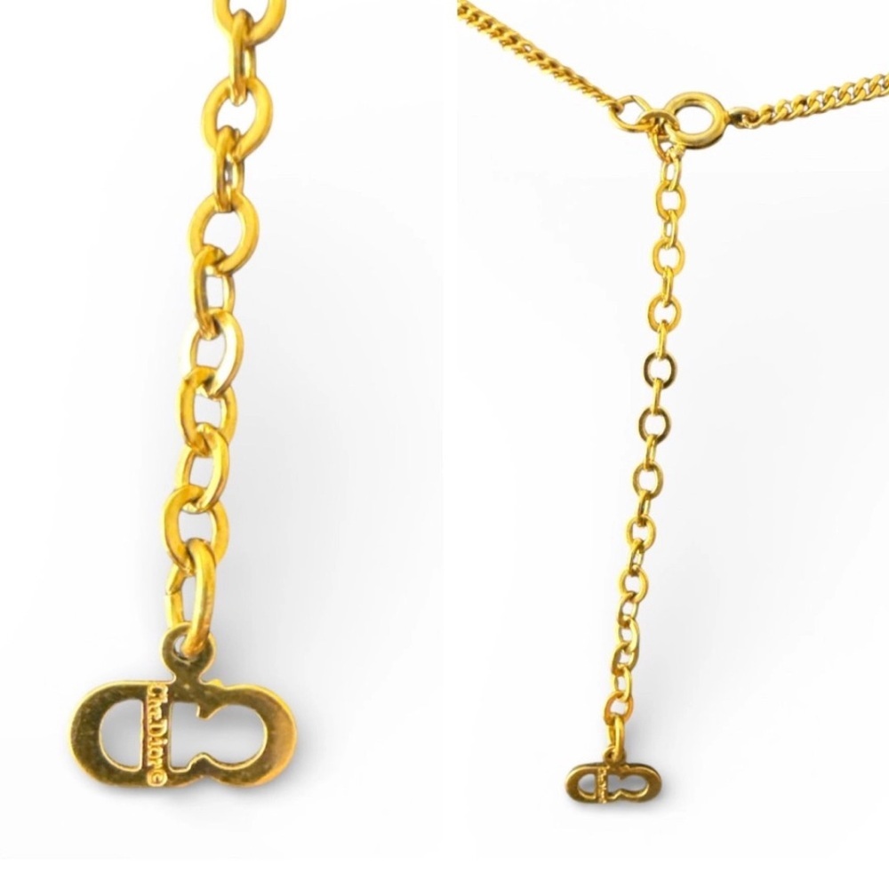 DIOR Vintage Gold Circle Oblique Logo Pendant Necklace CD Branding Authentic - Picture 4 of 7